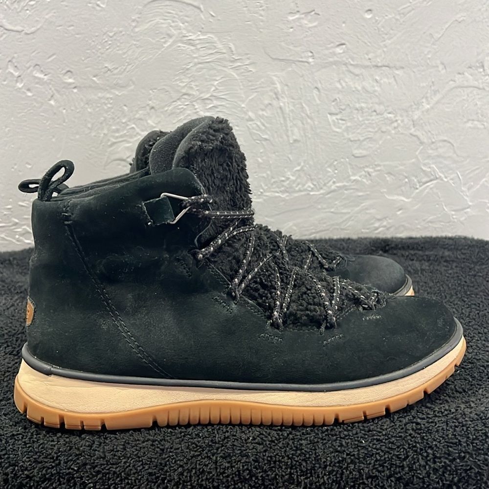 🔥 UGG LAKESIDER HERITAGE MID SHOES SNEAKER BOOTS Black Suede Sherpa Women Sz 12 - Picture 7 of 12